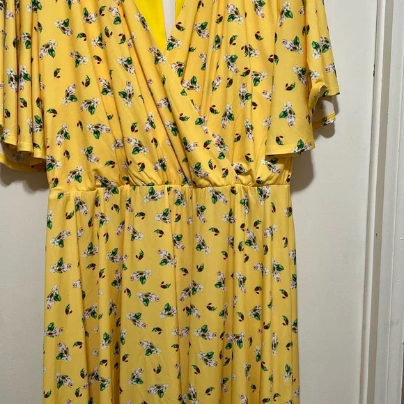 Alexia Admor Oakless Flutter Sleeve Fit & Flare Yellow Ditzy Floral Dress XL NWT - Picture 2 of 10